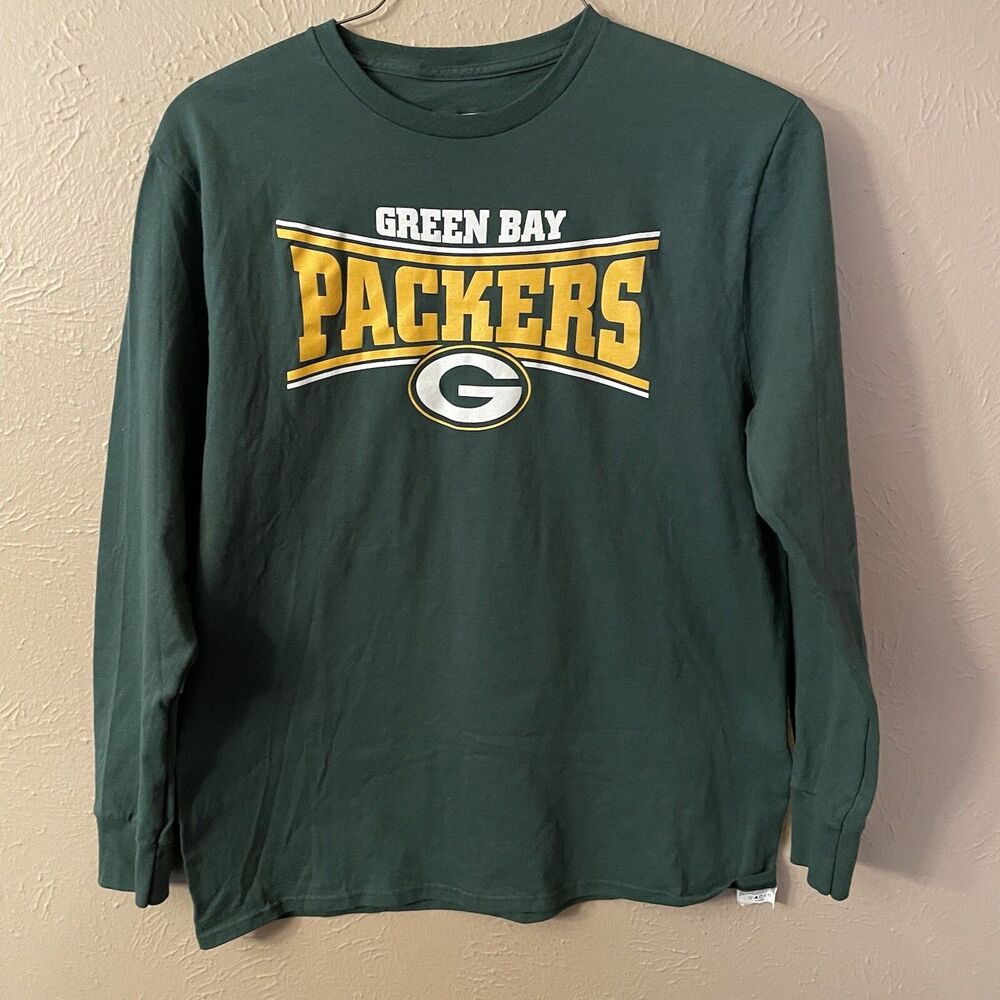 Green Bay Packers Long Sleeve T Shirt Logo NFL Team Apparel Green Size L Men's